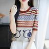 Women Knit T-shirt MODERN NEW SAGA Summer Knitted Shirt Short Sleeve Tees O-neck Patchwork Pullover Knit Tops