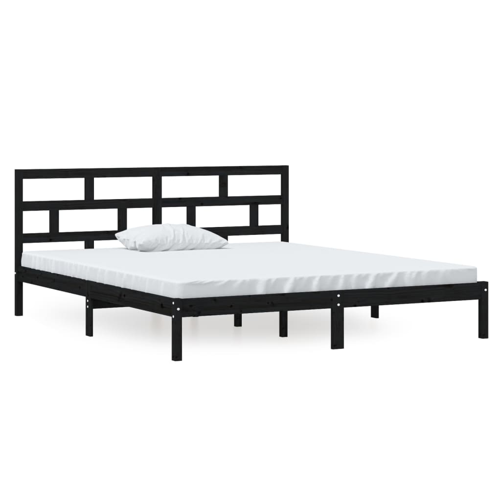 Solid Wood Bed Black 135 x 190 cm