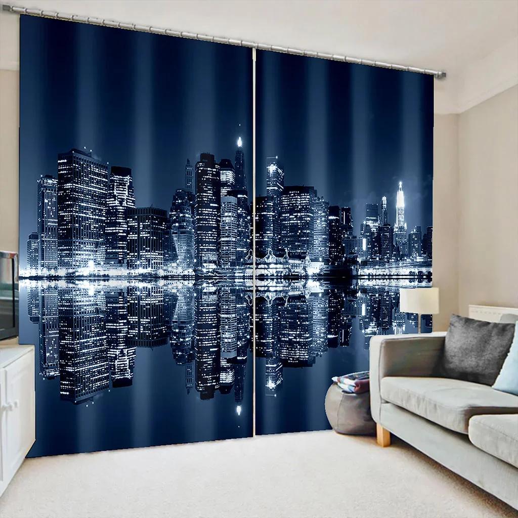 3D 2 Panel New York City Night View Curtains for Bedroom Living Room Floor-to-ceiling Window Kitchen Blinds cortinas Rideaux