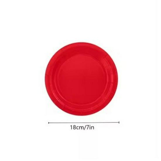 Colorful Disposable Paper Plate Set for Kindergarten - Thickened Mix Pack of Red, Orange, Yellow, Blue, Green, Black, and White Plates.