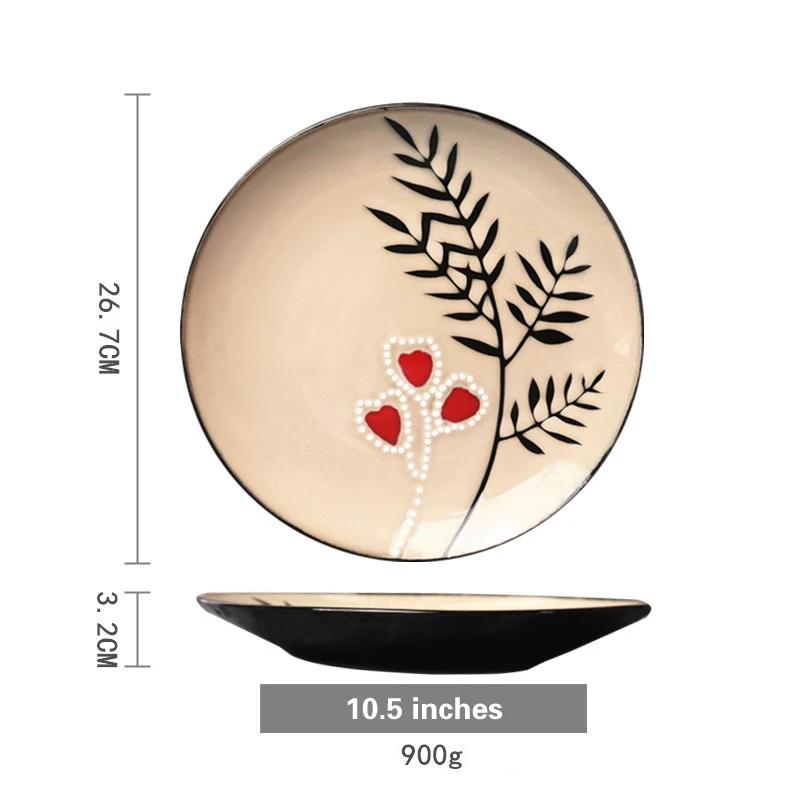8-14 Inch European Circular Plate Cake Rack Fruit Tray Steak Plate Ceramic Hand-painted Disc Underglaze Fruit Creative Plate-B