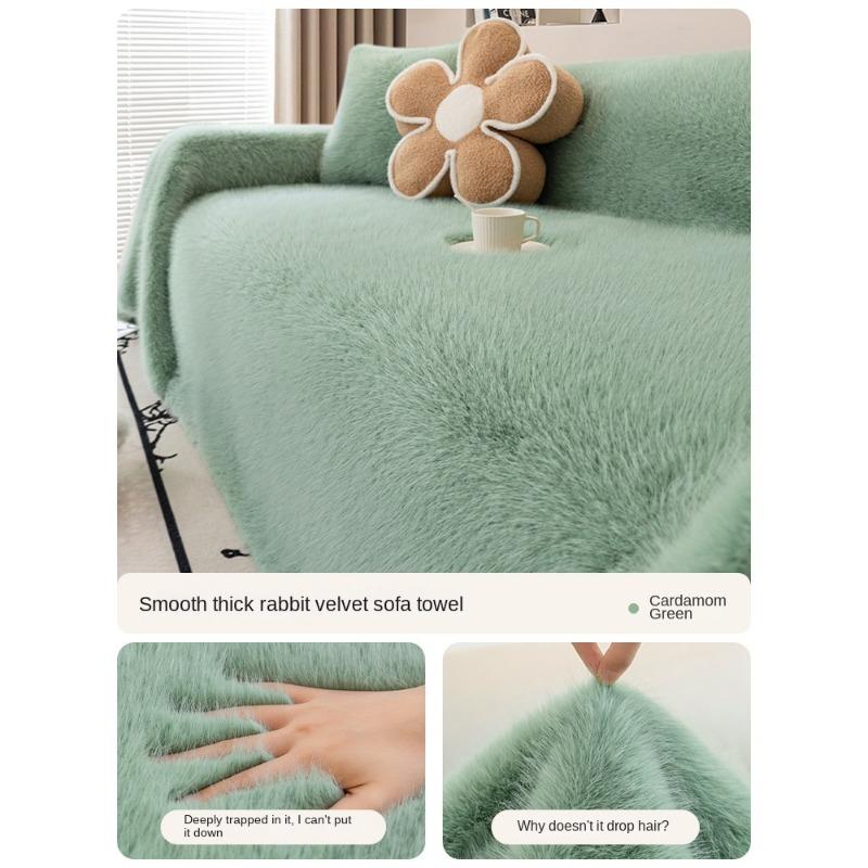 Kaninchen Plüsch Sofabezug Stoff Verdickter Plüsch Vollbezug Stoff 4 Neue Sofakissen Herbst- und Winterbezug Kissen Decken