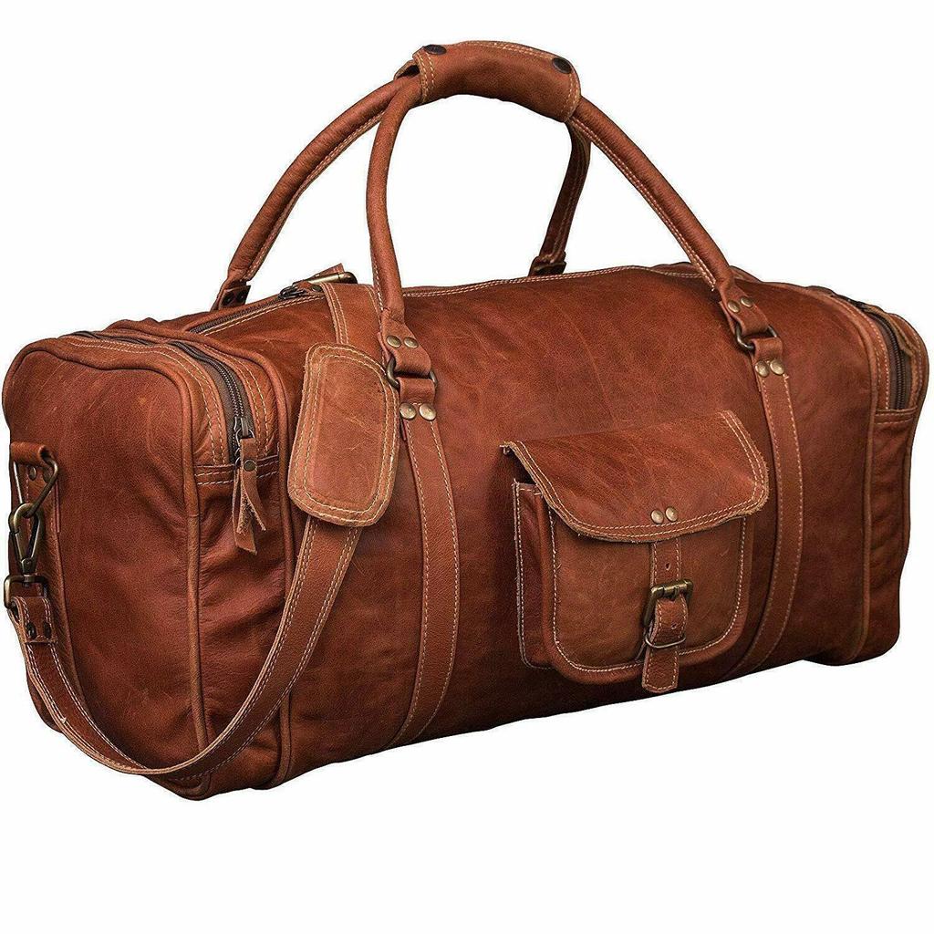 24" Goat Leather Men Travel Bag Gym Luggage Genuine Vintage Brown S Duffel New