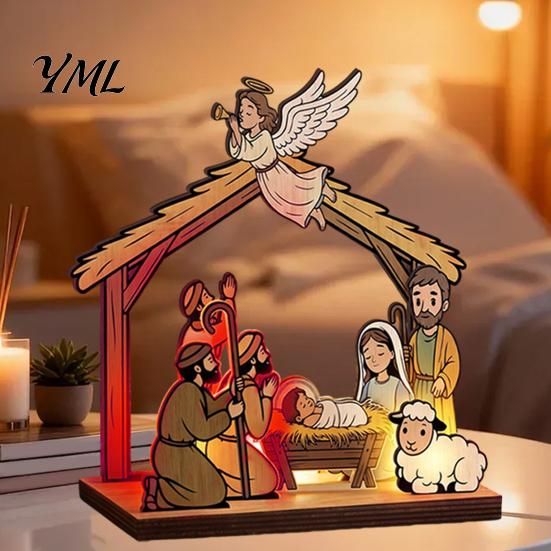 Decorazione Natalizia Ecologica Ornamento Luminoso da Tavolo di Natale, Decorazione ad Albero 3D in Legno con Ornamenti d'Atmosfera Luce Calda, Centrotavola Festivo