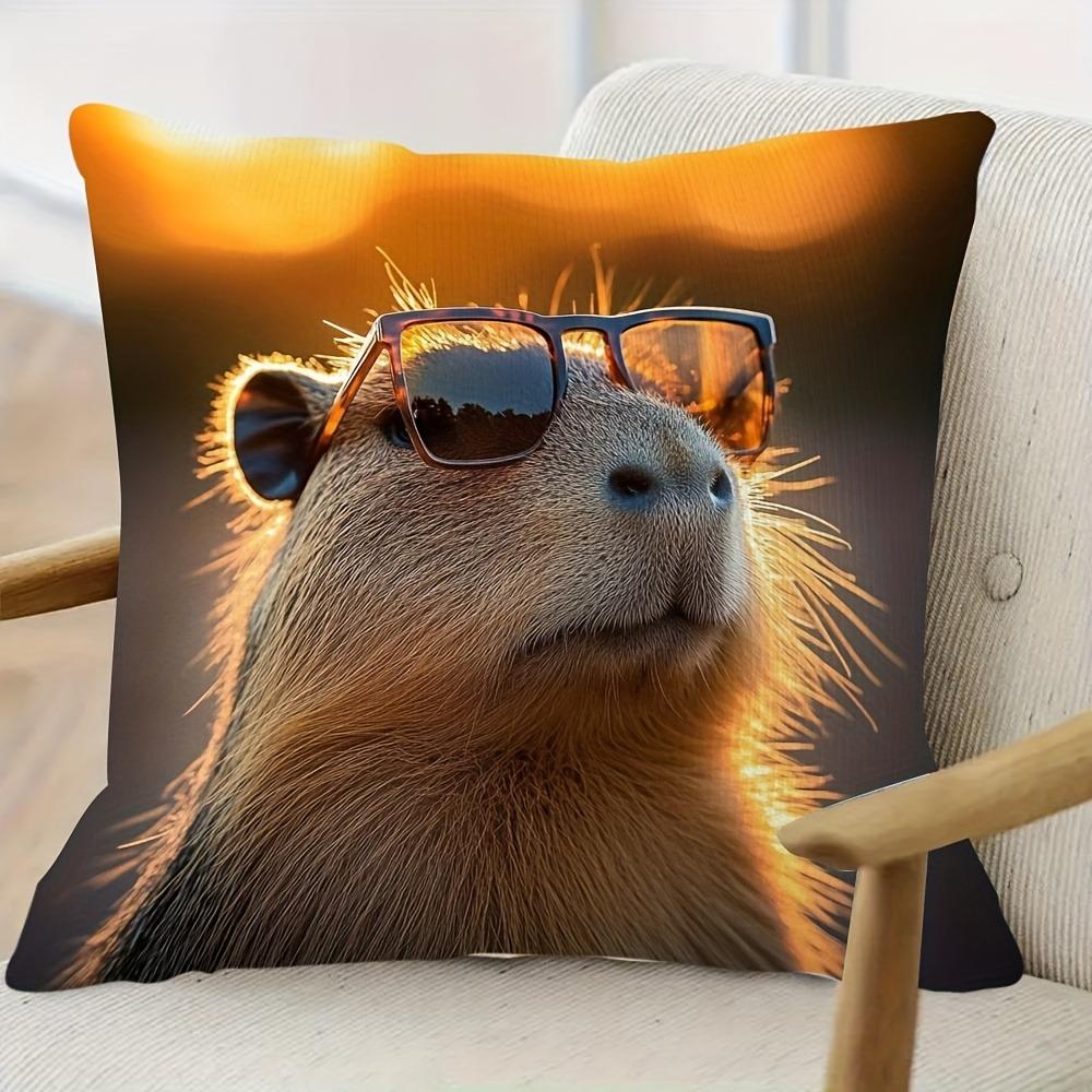 Capybara Square Pillow Cover Cute Sleeping Water Rats Print, Durable Polyester Zipper Cushion Case For Spring And Bedroom Decor