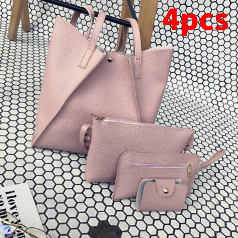 

Leather Women 4pcs Handbag Lady Shoulder Bag Tote Purse Messenger Satchel Set Pink