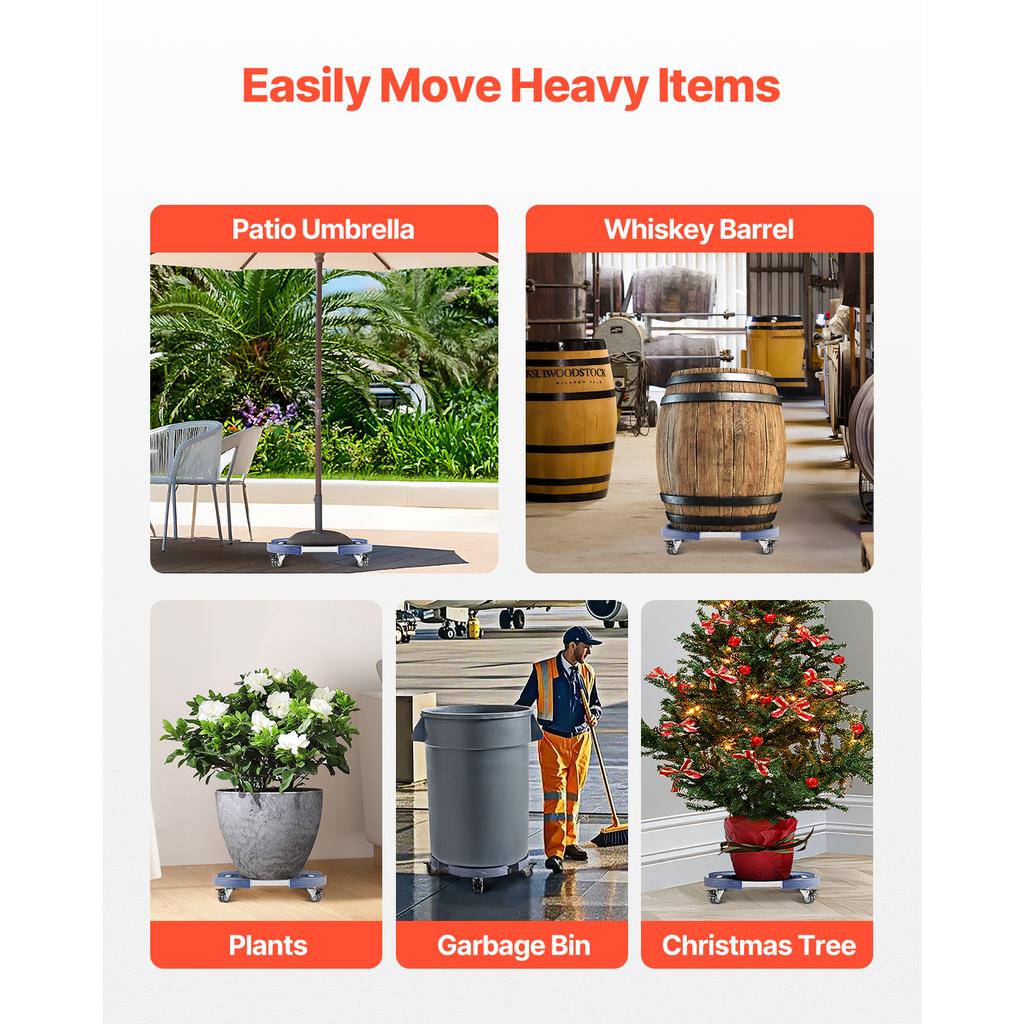 VEVOR 440lbs Blue/Black Trash Can Dolly Round Roller Base 15-22.8 In Adjustable with 4 Wheels Drum Rolling Cart for Plant Caddy