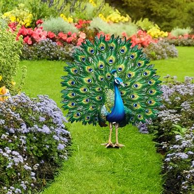 Peacock Garden Stake, 2D Acrylic Peacock Spreading Its Tail Yard Art Stake, Waterproof Outdoor Ornament for Courtyard Lawn Planter Decor