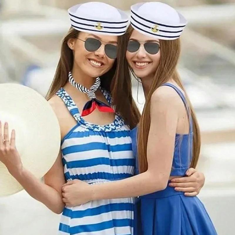 2 Pieces Women Men Navy Outfit Sailor Costume Captain Hat Sailor Scarf For Halloween,Navy Themed Party,Marine Costume Accessory