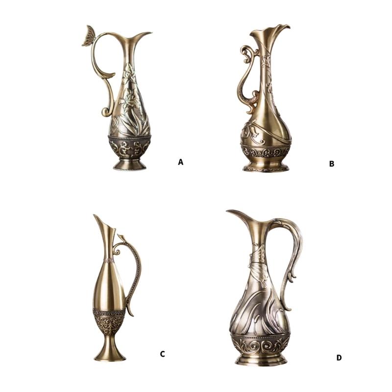 Textured Geometric Vintage Bronze Metal Vases For Living Room Table Centerpieces Display Flower Arrangements Container