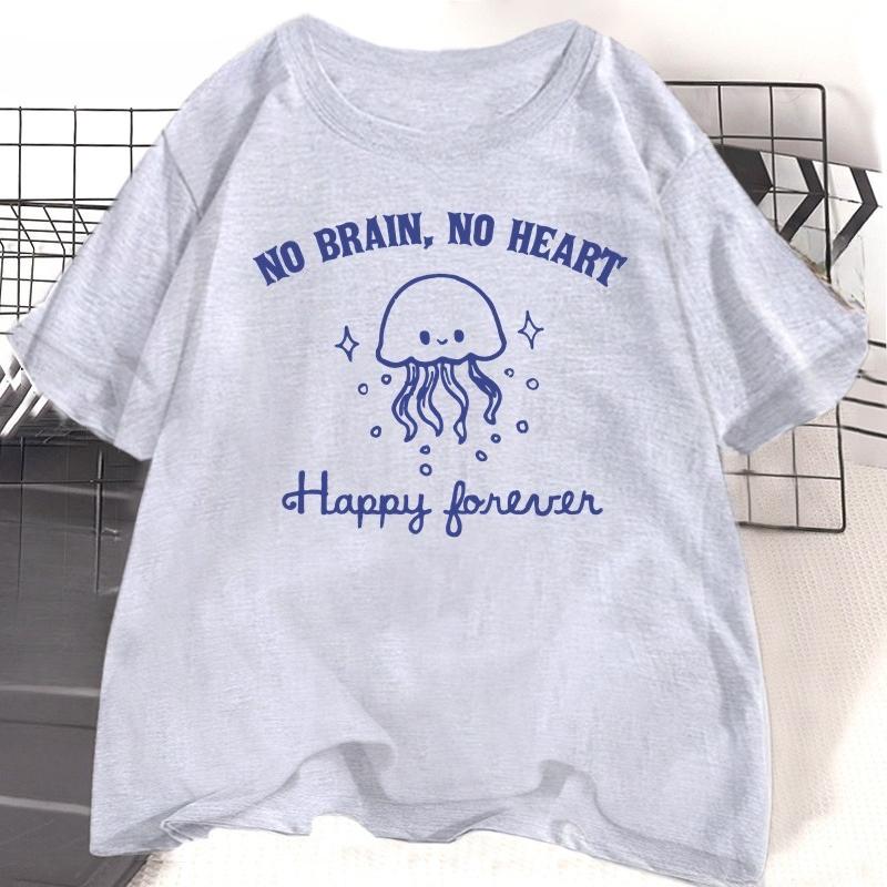 No Brain No Heart Cute Jellyfish Sea Creatures TShirts Tops Vintage Animal Funny Cartoons Graphic Tees Clothing S