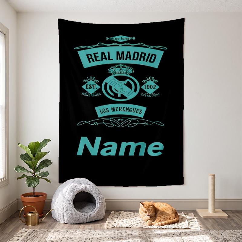Real Madrid (1) Tilpasbart navn dekorativt vægtæppe ideelt valg til vægdekoration i soveværelser stuer kollegier og hjem