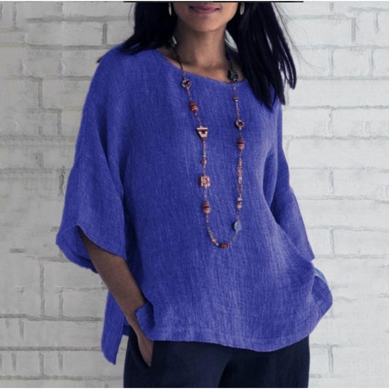 BITCED Women's Fashion Casual Solid Color Print Long Sleeve O-Neck Blouses & Shirts