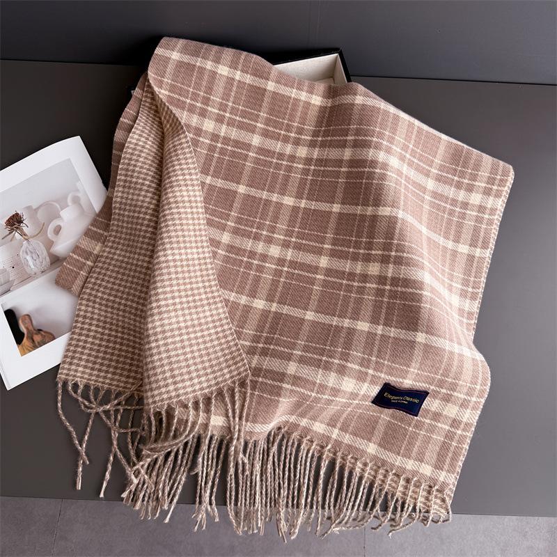 Elegants Classics Plaid Designer Scarf Women Luxury Neckerchief Winter Cashmere Shawl Blanket Wrap Pashmina Tassel Warm Lady