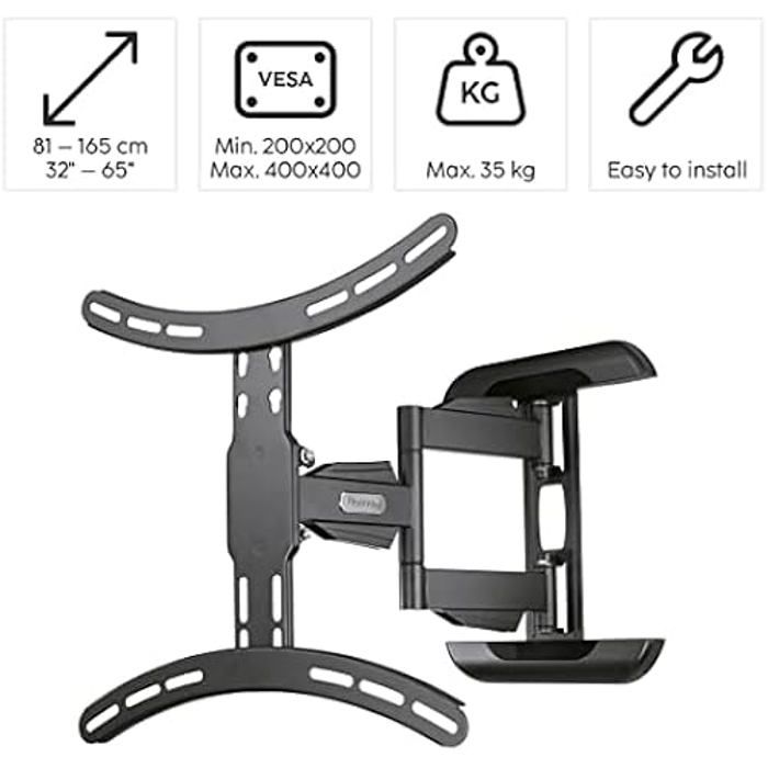 Support Mural TV - HAMA - Inclinable Et Pivotant - Écrans 32" À 65" - Charge Max 35kg - VESA 400x400