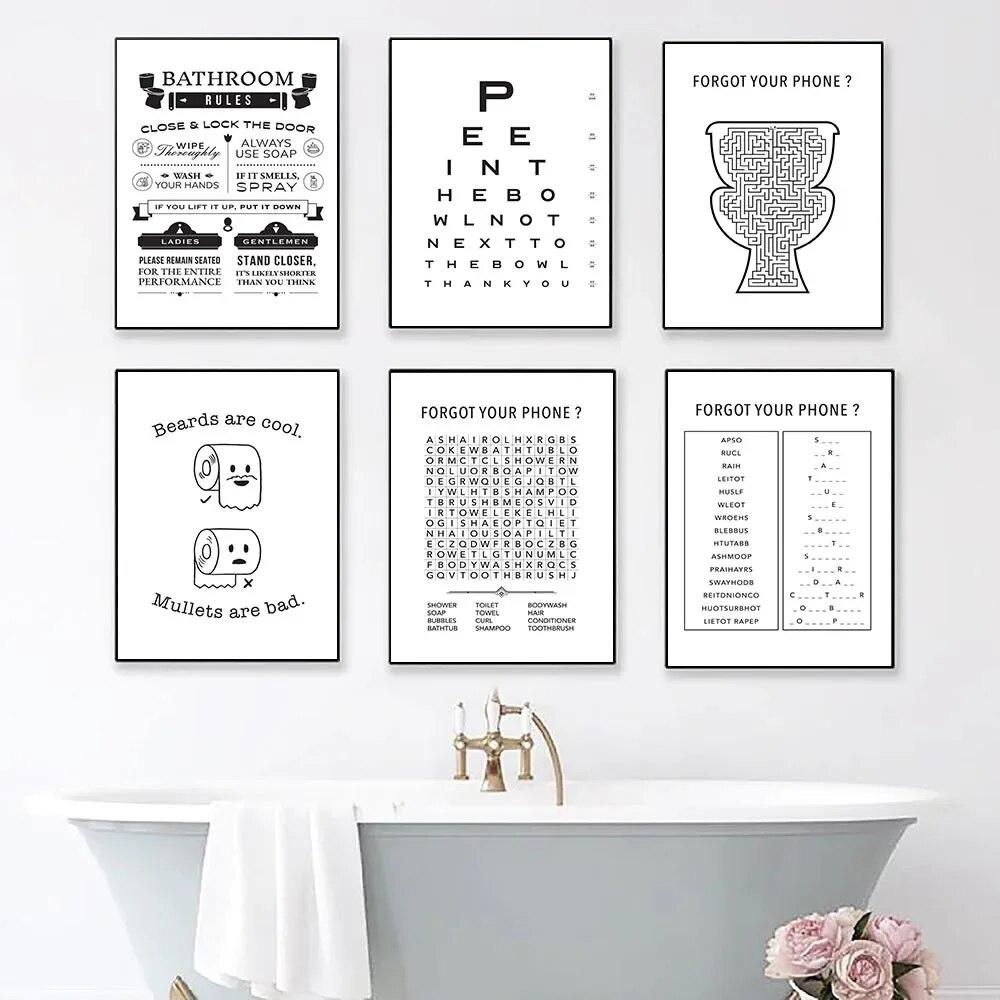 French Bulldog In Toilet Canvas Painting Poster Funny Bathroom Rules Sign Nordic Butt Chart Toilet Humor Wall Art Home Decor