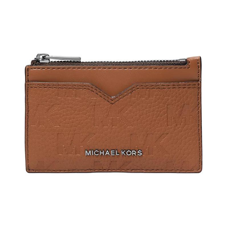 MICHAEL KORS Hudson Logo Embossed Leather Card Holder Men s Brown