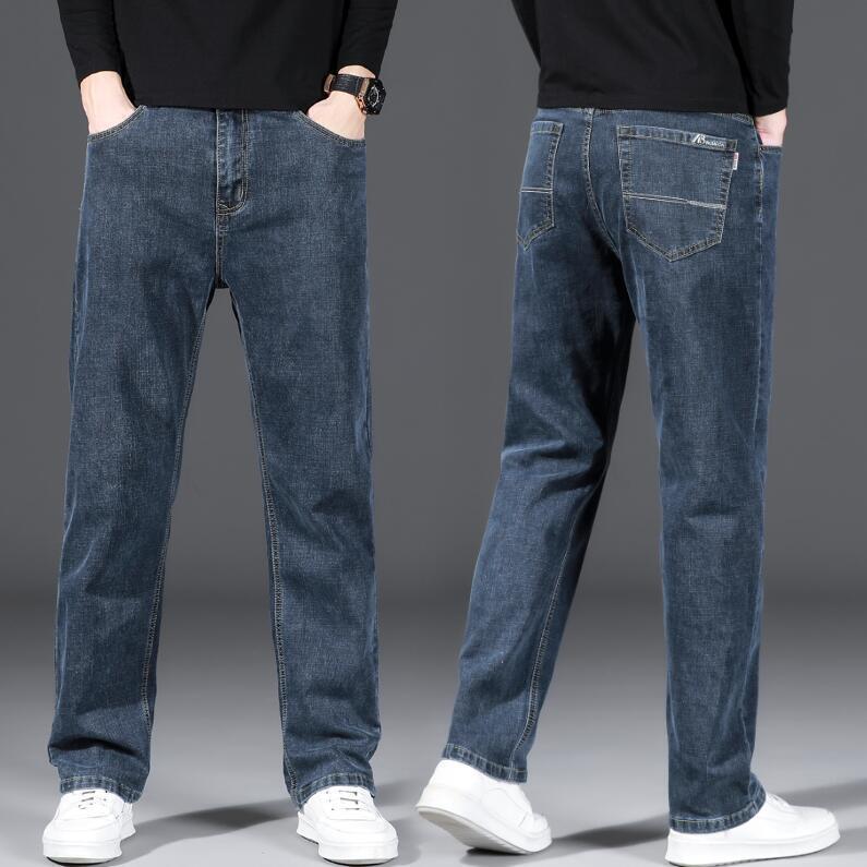 High-end Smoke Gray Jeans Straight Loose Spring and Autumn Thick Medium Diagonal Pocket Casual Pants Large Size Winter