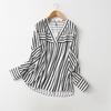 Export Export Tail Single Loose Slimming V-neck Vertical Striped Cotton Silk Shirt Women's Pullover Artificial Cotton Tops Spring