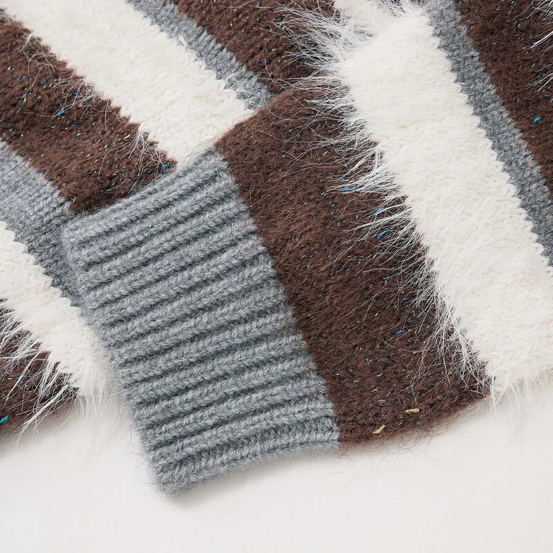 IEF Women's 2025 Autumn Striped Knit Cardigan