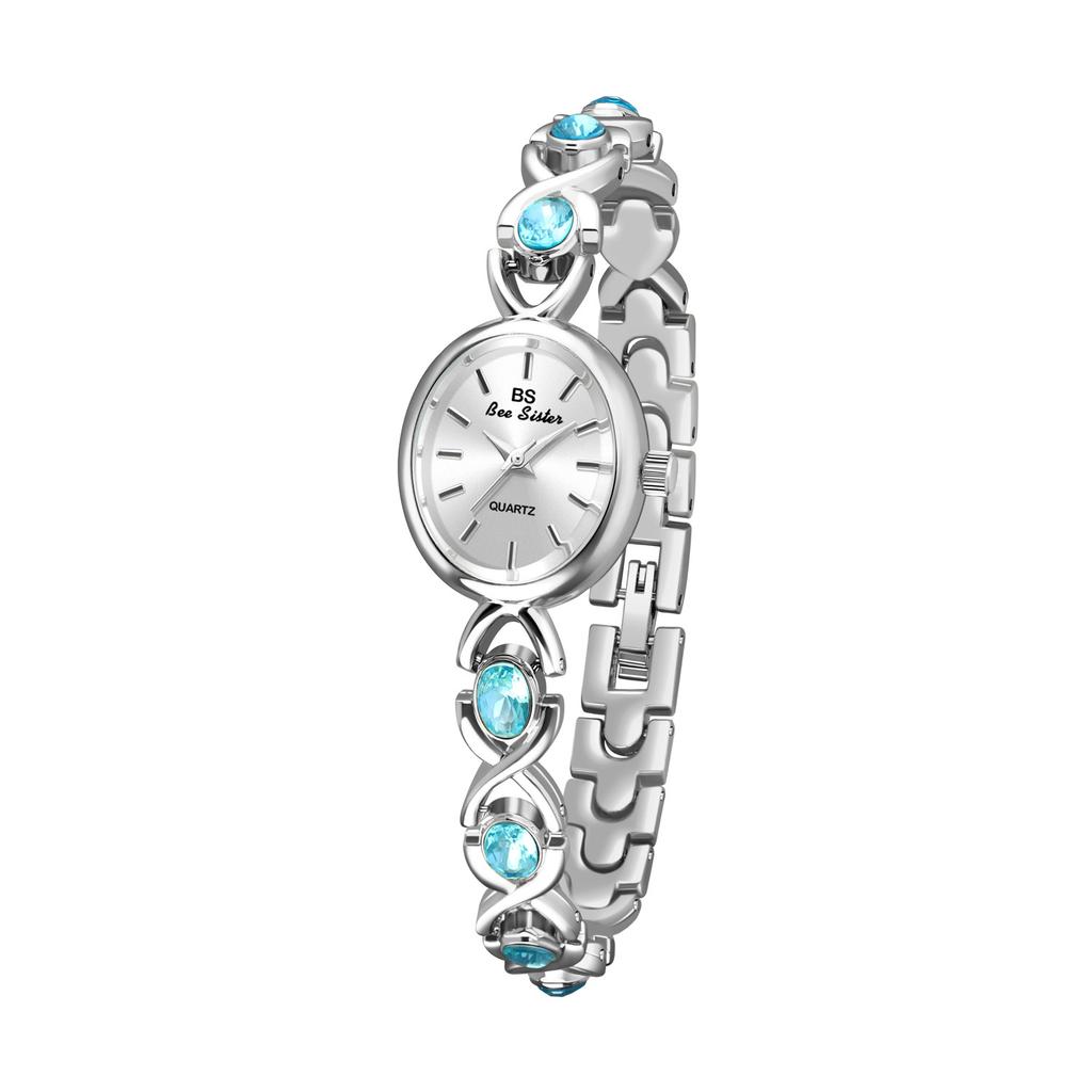 Fashion Women's Watches Summer Glacier Blue Compact Gemstone Bracelet Quartz Wristwatch Gold Silver Oval Dial Ladies' Watch