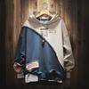 OIOI Men's Color Block Casual Hooded Sweatshirt – Trendy, Loose-Fit, Long-Sleeve Autumn Top
