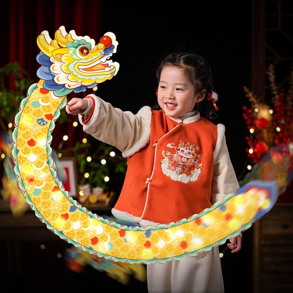 Luminous Toys Mid-Autumn Dragon Dance Lantern DIY Craft Handheld Dragon Lantern  Children's Toys