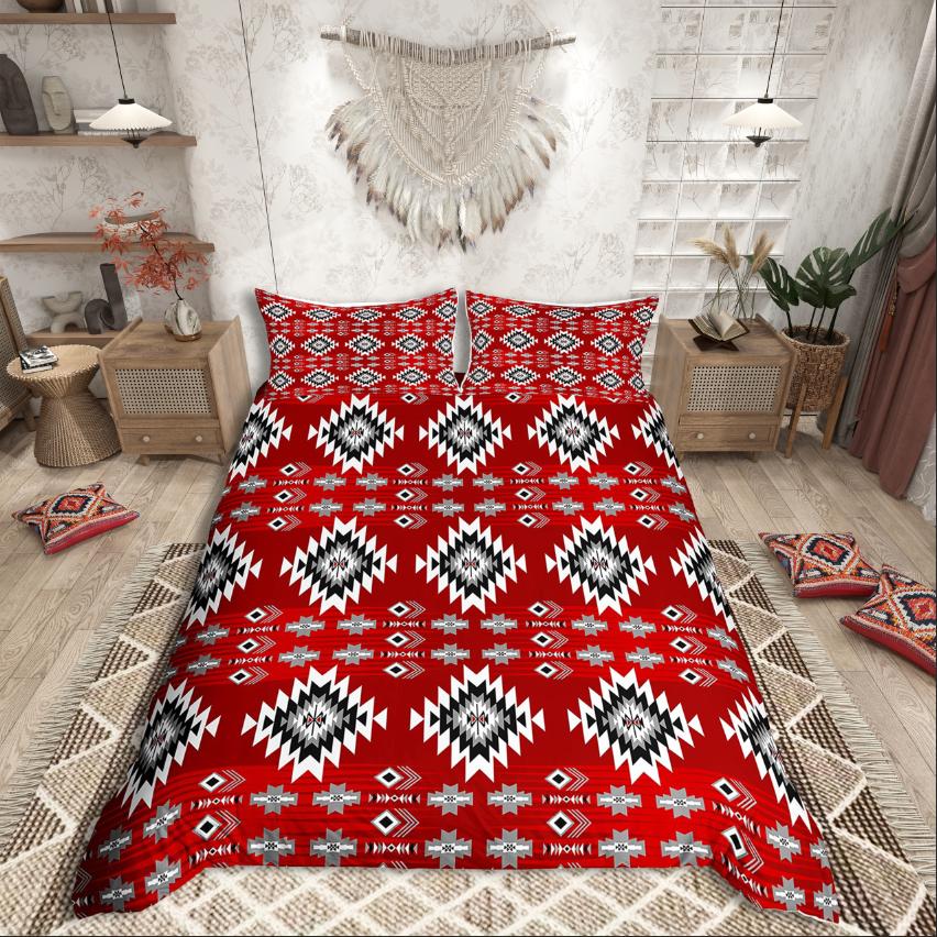Homewish Tribal Aztec Duvet Cover Set,Bohemian Theme Bedding Set for Teens,exotic Style Decor