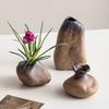 Vintage-Keramikvase in unregelmäßiger Steinform, Hydrokultur-Blumentopf für Trocken- und Frischblumen, kreative Schreibtischdekoration