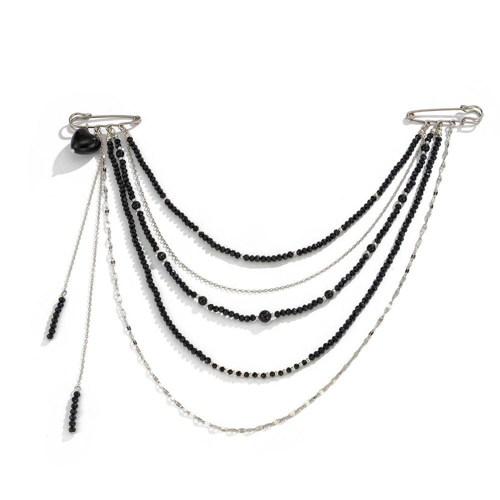 Alloy Tassel Chain Brooch Water Droplet Fringe Bead Fixed Ornament Clothing Tie Pin Women Girls