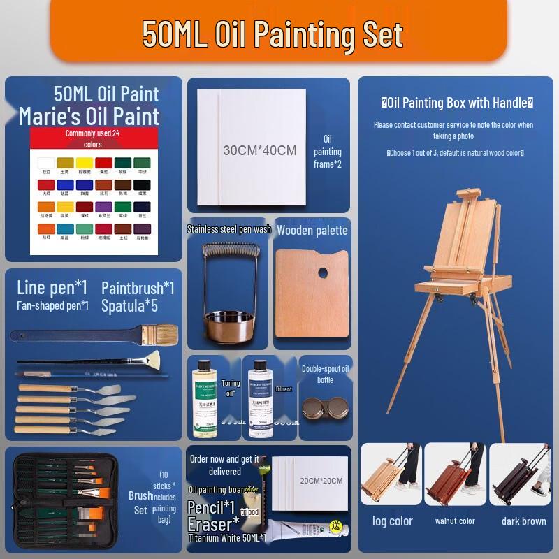 Oil Painting Set with Wooden Trolley Easel Box