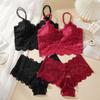 Womens Sexy Lace Bra Suit Solid Set Beautiful Back Lace Wireless Bra Panty Set