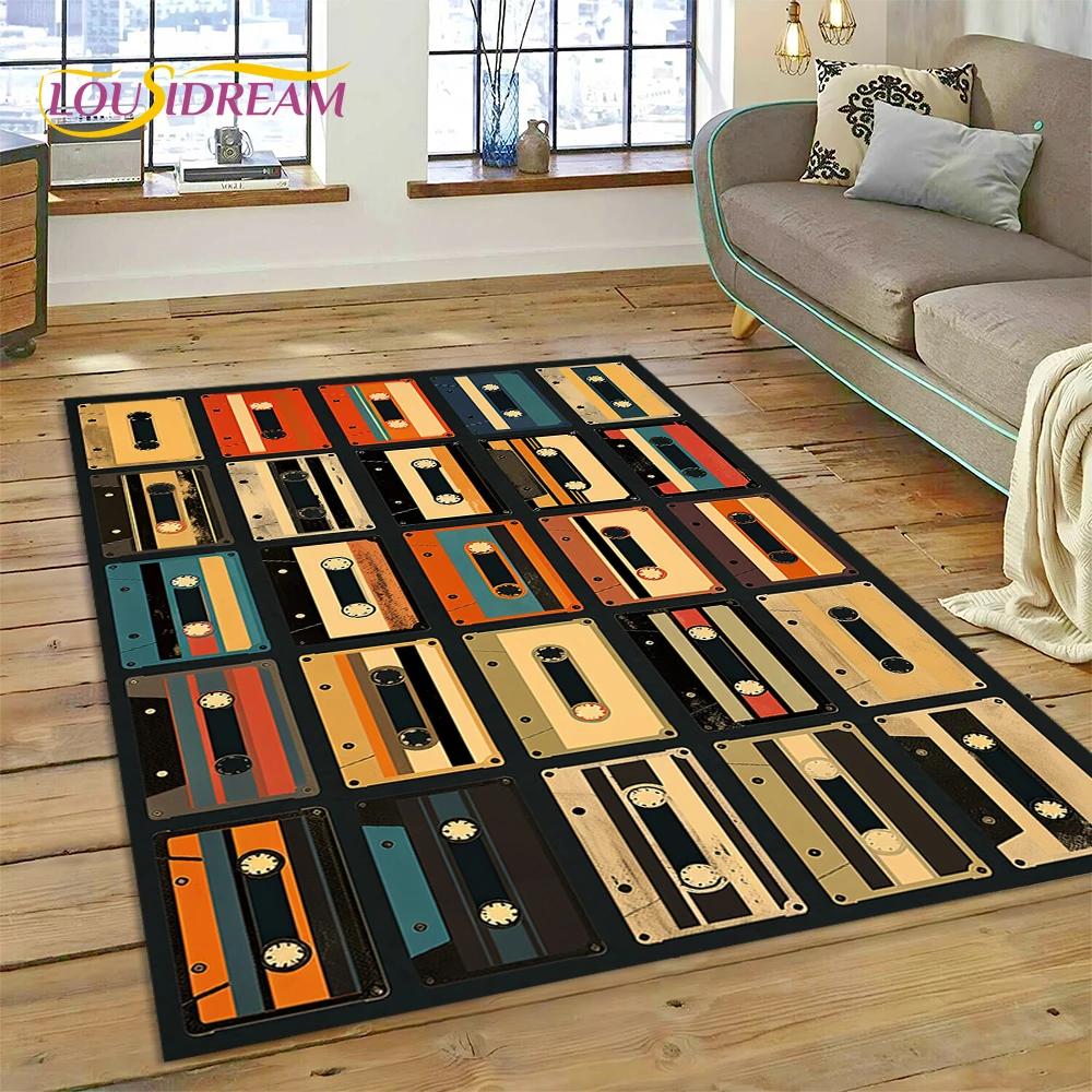 3D Music Cassette Tape Retro Recorder CD Instrument Carpet Rug for Bedroom Living Room Home Sofa Decoration, Kid Decor Floor Mat