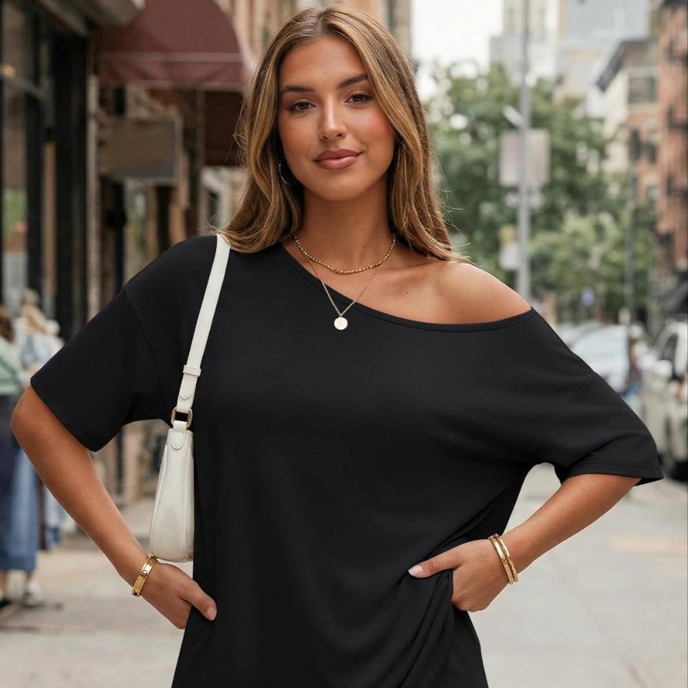 2026 Summer New Fashionable Casual Slant Collar Top and Shorts Set S чёрный
