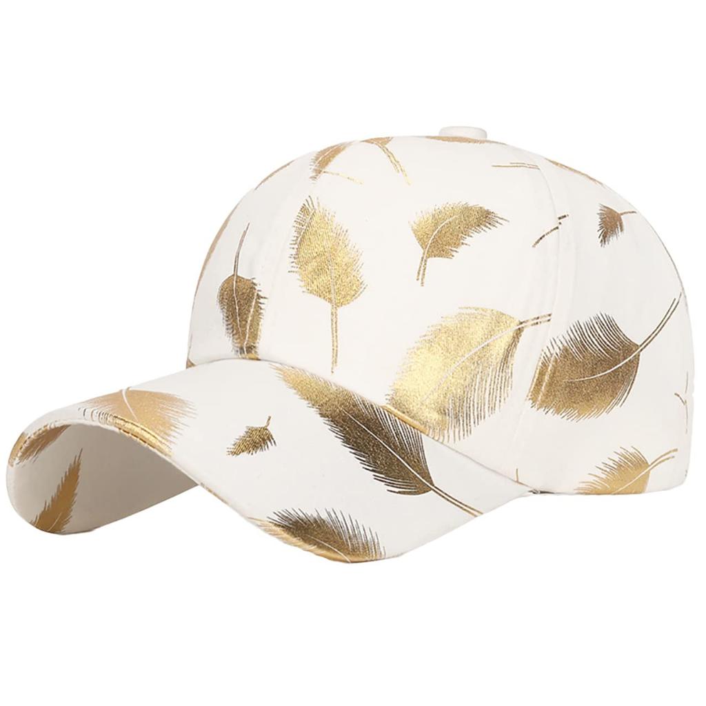 Cap with Feather CA699 [White Fang] Pattern, Sports, Running, Outdoor, Women, Men, (white)