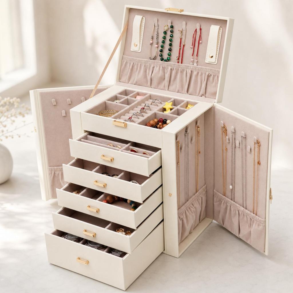 Jewelry Box with Drawers Large Capacity 6-Layer Velvet-Lined for