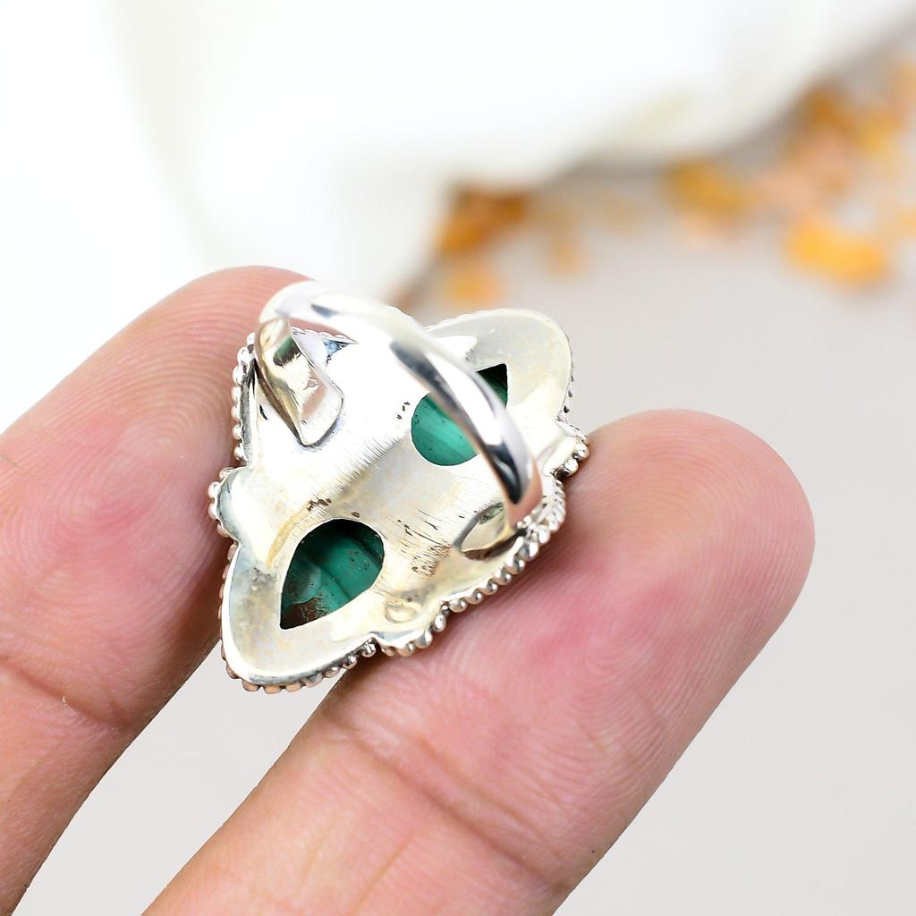 Malachite Gemstone 925 Sterling Silver Pear Gemstone Handmade Ring For Women