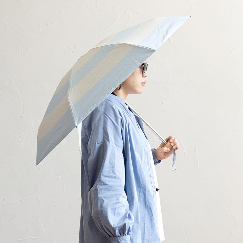ANATOLE Compact Folding Parasol SUN PASTEL LARGE STRIPES 50cm Rib Length 85cm Diameter Orionis Blue Suitable for Sunny and Rainy Striped French Brand