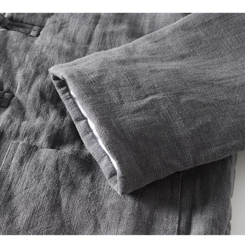 Autumn and Winter Warm Jackets for Men Chinese Style Traditional Buckle Padded Jacket Casual Stand Collar Cotton Linen Thicken Parkas Coat