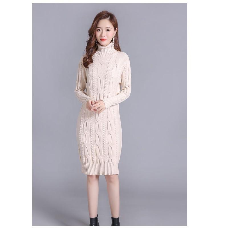 No Velvet Autumn Winter New Thickened High Neck Women Loose Mid-length Bottoming Sweater Skirt