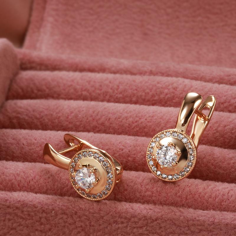 Simple  Rose Gold Color Dangle Earrings Women Fashion Natural Zircon Accessories High Quality Daily Fine Jewelry