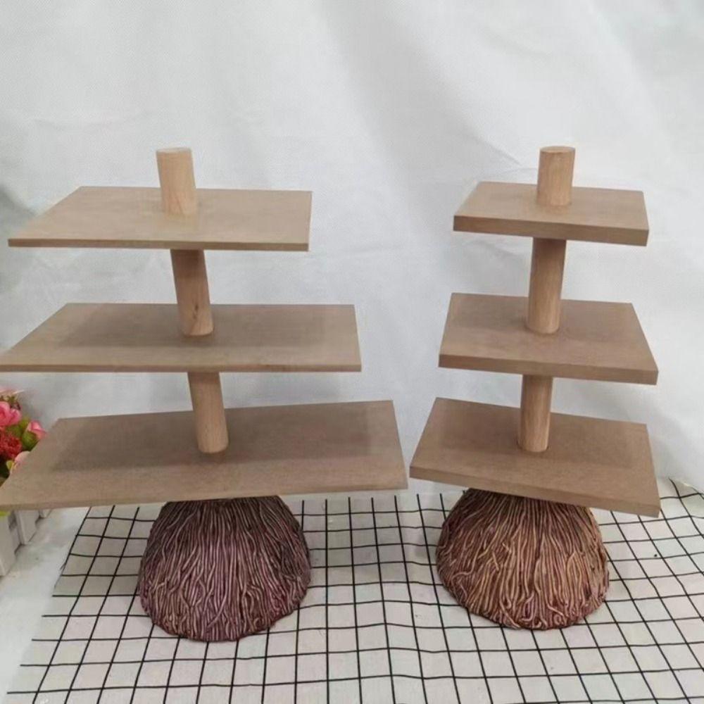 Wooden Table Snack Tray Anti-deformation Witch Broom Table Halloween Wood Cake Stand  Cake Stand