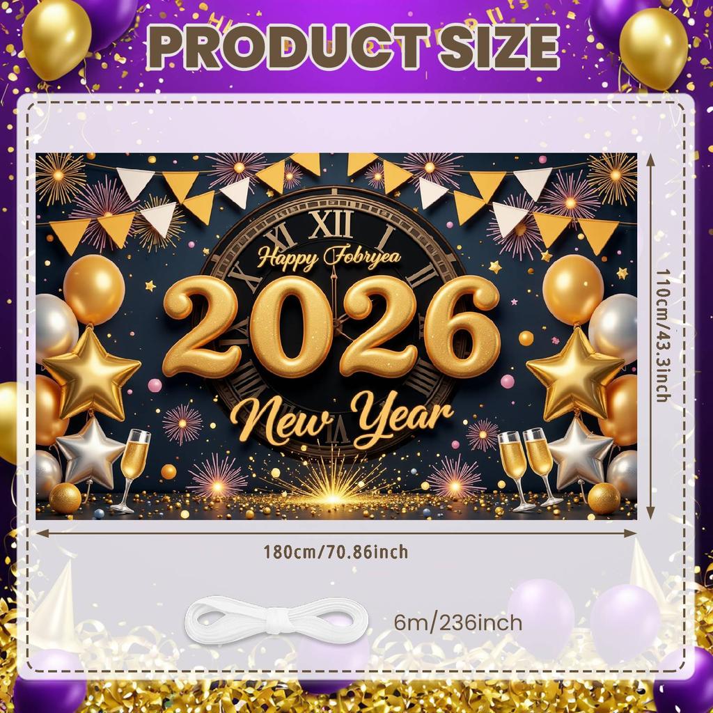 2026 Festive Display Glitter Accents 2026 Holiday Background 2026 Event Display Colorful Balloons New Year Party Backdrop