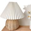 Tischlampe, Nachttischlampe, Mini-Lampe für Schlafzimmer, Wohnzimmer, Beistelltisch, Rattan, plissiert, ästhetisch, Vintage-Stil