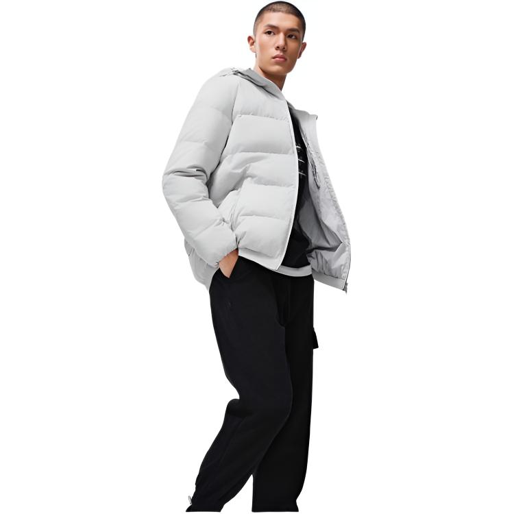 Li Ning Wade Series Hot Pot Down Jacket Waterproof Hooded Warm Men Jacket Chuan-Stone-Gray AYMT163-4