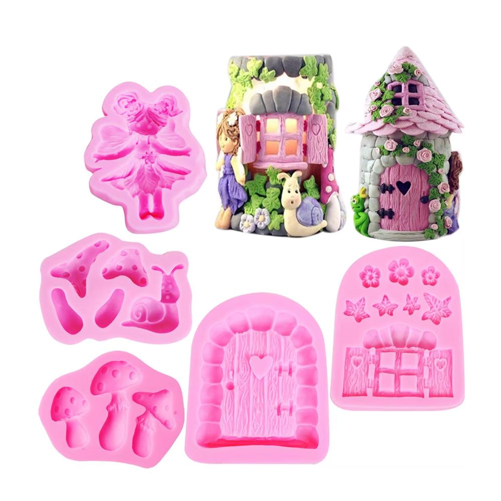 3D Eventyr Blomsterhus Sopp Snegle Kake Silikonform Fondant Sjokolade Godteri Sukker Gumpaste Dekorering Bakeverktøy C173