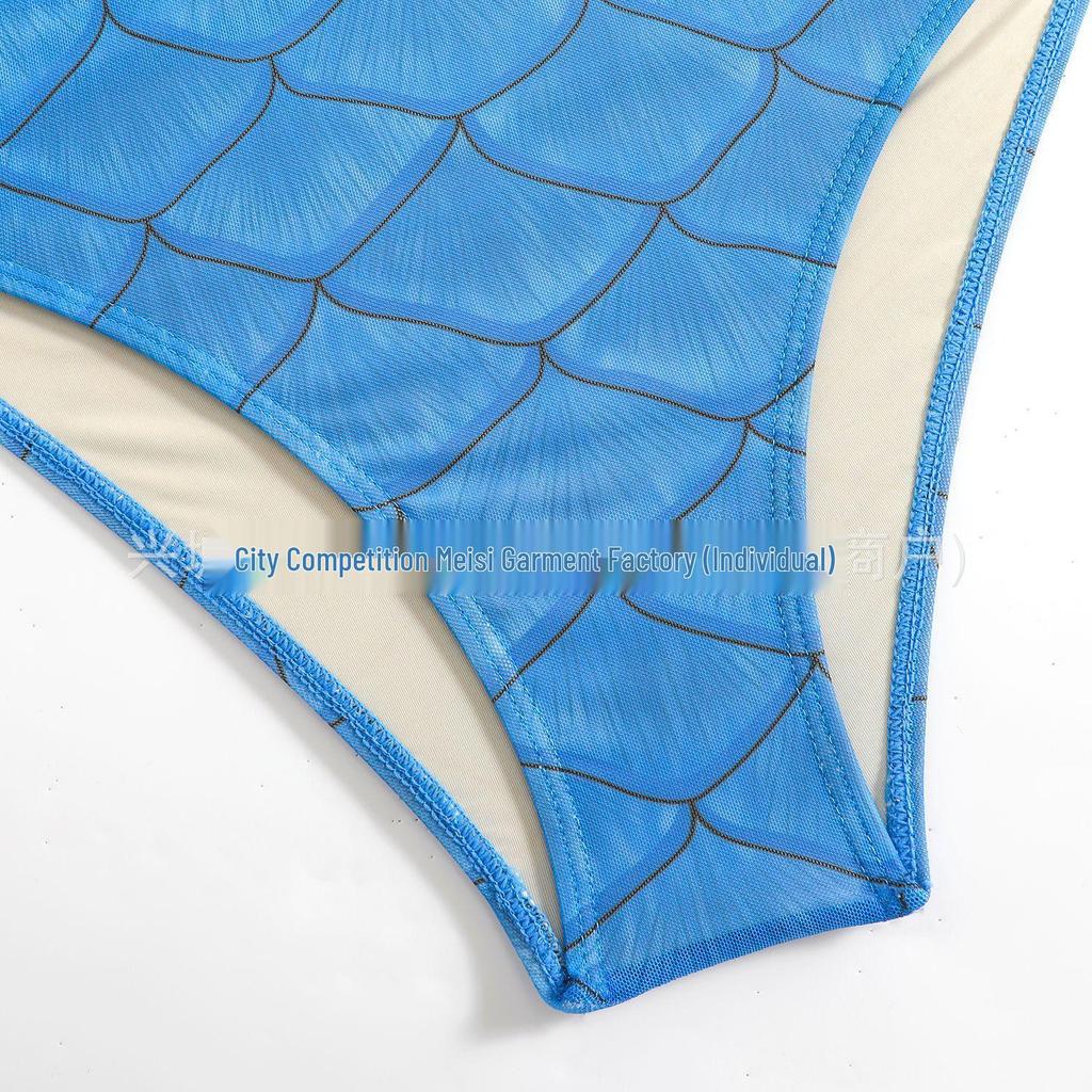 Russian Fish Scale Mesh Long Sleeve Swimsuit