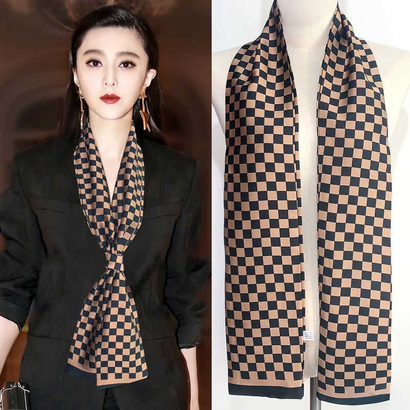 New Silk Scarf Women's Small Long Narrow Silk Scarf Spring and Autumn Scarf Professional Temperament Scarf Shirt Accessories Tied Bag Headband