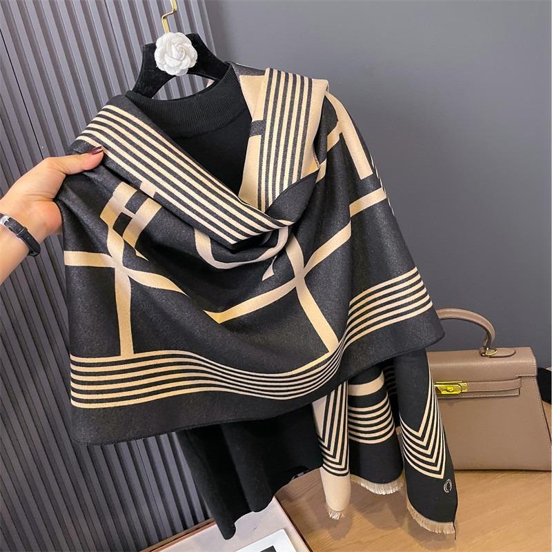 Autumn and winter women's scarves retro style color matching warm scarf imitation cashmere letters double-sided thickened air conditioner shawl