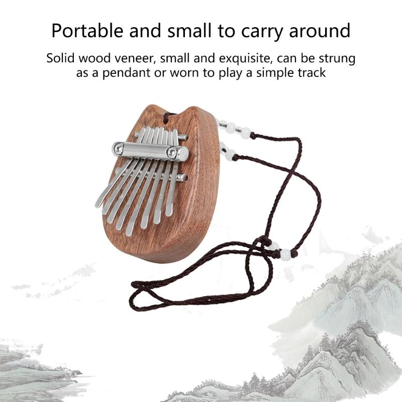 Portable 8 Keys Mini Kalimba Piano with Lanyard Wood Finger Piano Thumb Piano Musical Instrument Gift for Kids and Adult
